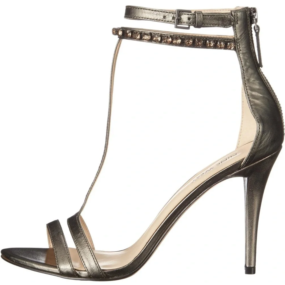 Nine West Women's Dana Metallic Leather Heeled Sandal Purple 9